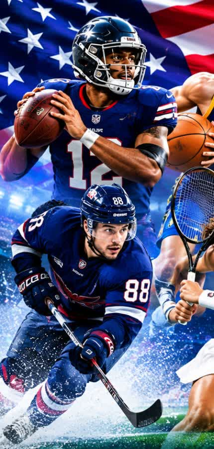 Football and hockey players competing, representing live sports streaming coverage